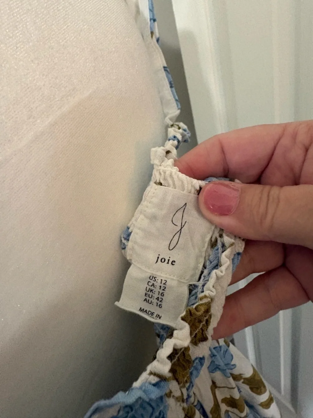 Joie White Midi Dress with Blue & Olive Floral Print - Picture 4 of 5